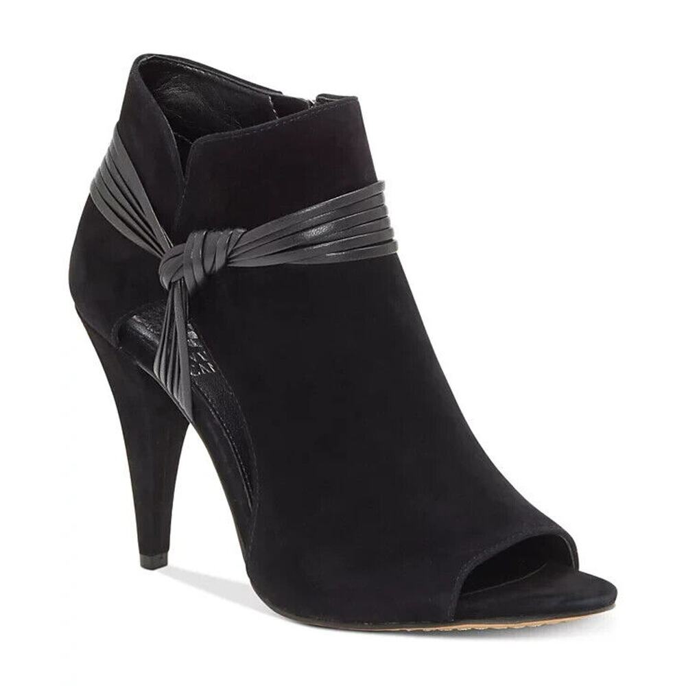 VINCE CAMUTO Black Leather Suede Annavay Size 6 Peep Toe Side Zip Booties